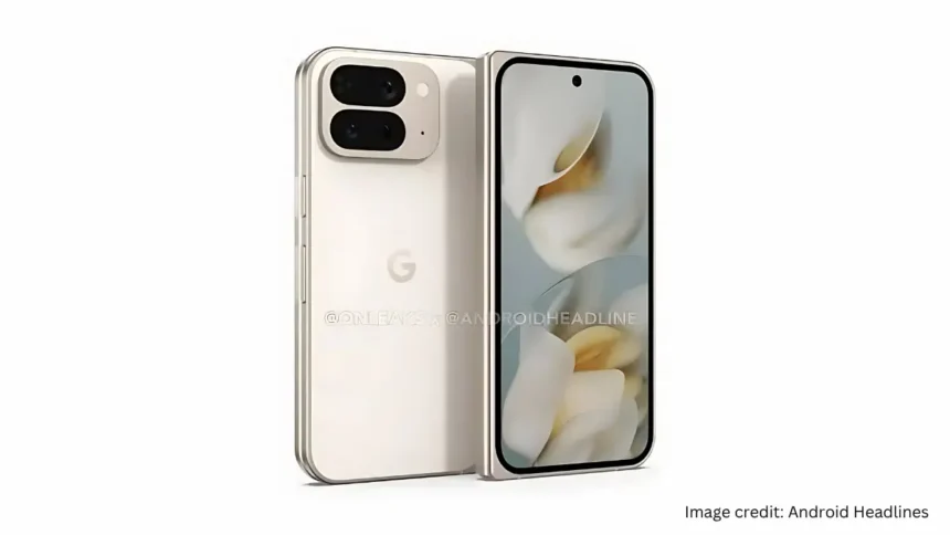 Google Pixel 10 Pro Fold का लीक डिज़ाइन – फ्रंट और बैक लुक के साथ कैमरा मॉड्यूल दिखाते हुए