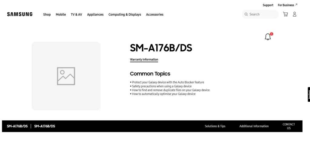 samsung Support Page