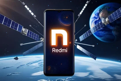 Redmi Note 15 Pro Plus smartphone with satellite connectivity and Snapdragon chipset in space background