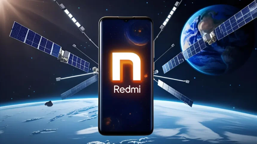Redmi Note 15 Pro Plus smartphone with satellite connectivity and Snapdragon chipset in space background