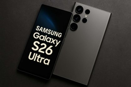 Samsung Galaxy S26 Ultra स्मार्टफोन का रेंडर जिसमें फ्रंट डिस्प्ले और रियर कैमरा सेटअप दिखाया गया है, प्रीमियम डिज़ाइन के साथ.