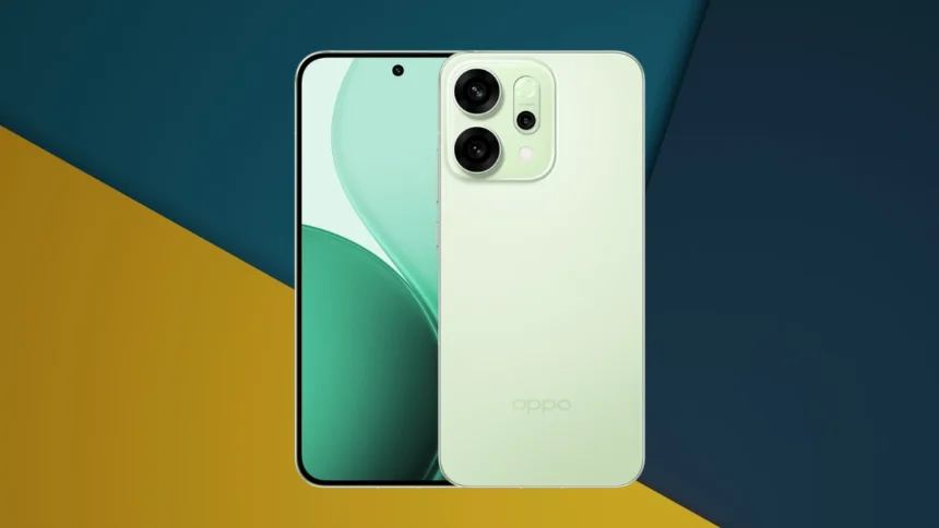 Oppo Reno 14FS 5G leaked image with triple rear camera, AMOLED display and 6000mAh battery in green and blue colors