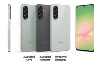 Samsung Galaxy A56 5G तीन रंगों में – Awesome Olive, Awesome Graphite और Awesome Lightgray में बैक और फ्रंट डिज़ाइन के साथ