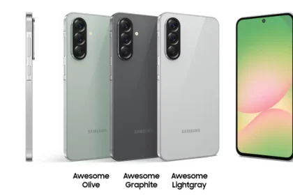 Samsung Galaxy A56 5G तीन रंगों में – Awesome Olive, Awesome Graphite और Awesome Lightgray में बैक और फ्रंट डिज़ाइन के साथ