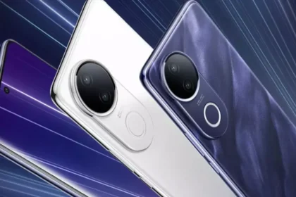 Vivo T4R 5G image showing rear dual camera design in blue and white color options