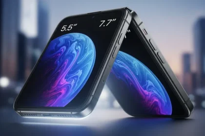 Apple का पहला Foldable iPhone लीक इमेज, जिसमें दिख रहा है 5.5-इंच बाहरी और 7.7-इंच इनर डिस्प्ले वाला डुअल स्क्रीन डिजाइन