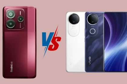 Redmi Note 14 SE 5G vs Vivo T4R 5G design comparison – rear and front view showcasing camera module and display style