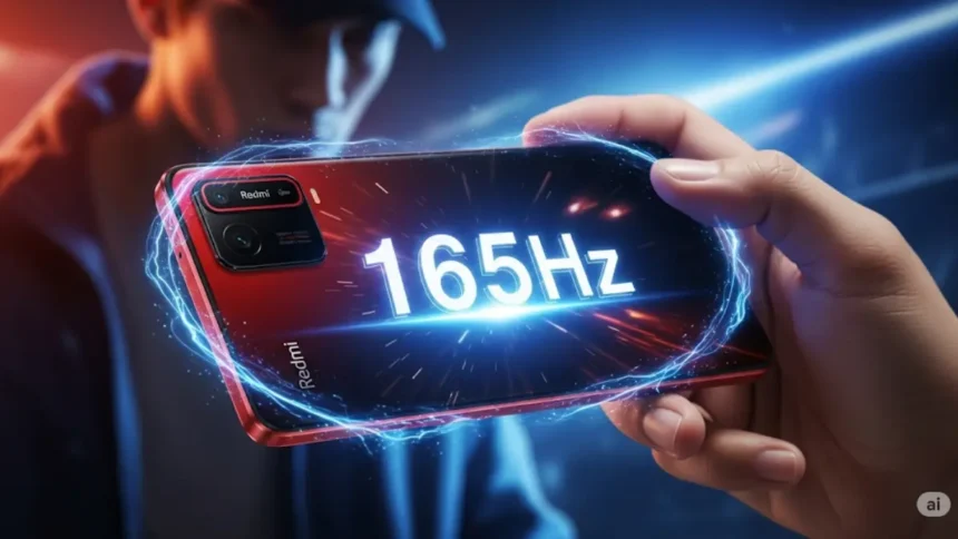 Gamer holding high refresh rate mobile phone with glowing effects