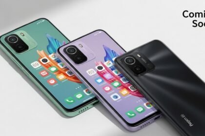 Redmi 15C 5G leak image showing 6.9-inch display, dual rear cameras, and three color variants – Green, Lavender, and Black